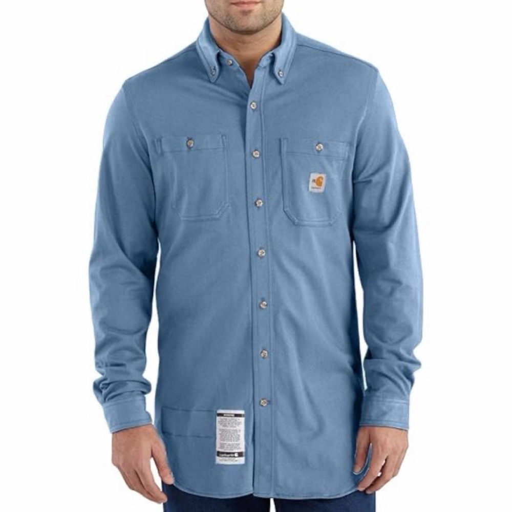 Carhartt Men’s Flame Resistant Blue Midweight Twill Long Sleeve Shirt XL Tall